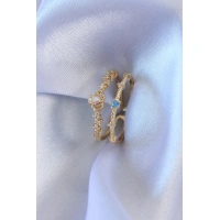 Gold Renk Zirkon Taşlı Taç Figür Pirinç Kadın Yüzük