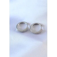 Gümüş Renk Zirkon Taşlı Halka Model Pirinç Kadın Küpe