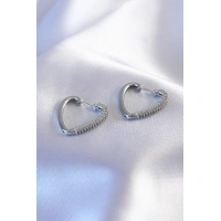 Gümüş Renk Zirkon Taşlı Kalp Model Kadın Küpe