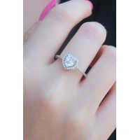 Gümüş Renk Zirkon Taşlı Kalp Model Charm Pirinç Kadın Yüzük