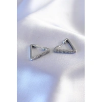 Gümüş Renk Zirkon Taşlı Üçgen Model Kadın Küpe