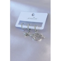 Gümüş Renk Zirkon Taşlı Yıldız Model Pirinç Kadın Küpe