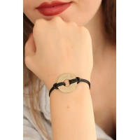 HAPPY (Mutlu) Siyah Deri İpli Unisex Mood Bileklik