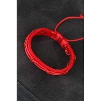 Kırmızı Renk Ayarlamalı İpli Deri Erkek Bileklik