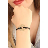 LUCKY (Şanslı) Siyah Deri İpli Unisex Mood Bileklik