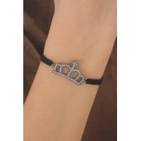 Makrome Füme Renk Taç Figür Kadın Bileklik