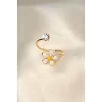 Papatya Tasarımlı Zirkon Taşlı Ayarlanabilir Yüzük