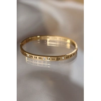 316L Çelik Roma Rakamlı Gold Renk Bilezik Kelepçe