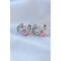 VIP Seri Gümüş Renk Yarım Halka Model Zirkon Taşlı Pirinç Kadın Küpe