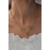 Çelik Gold Renk Motif İşleme 3lü Kalp Figür Kadın Kolye