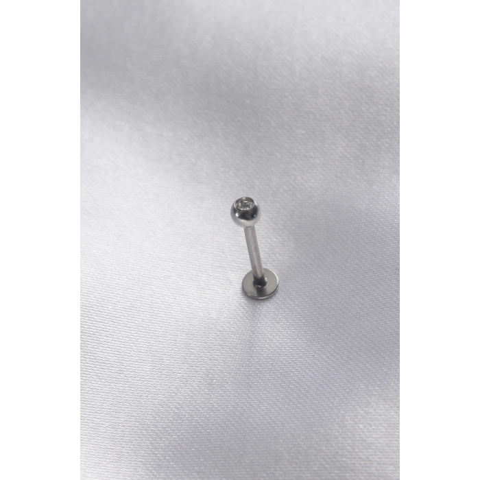 316L Cerrahi Çelik 10 mm Gümüş Renk Zirkon Taşlı Yan Dudak Piercing