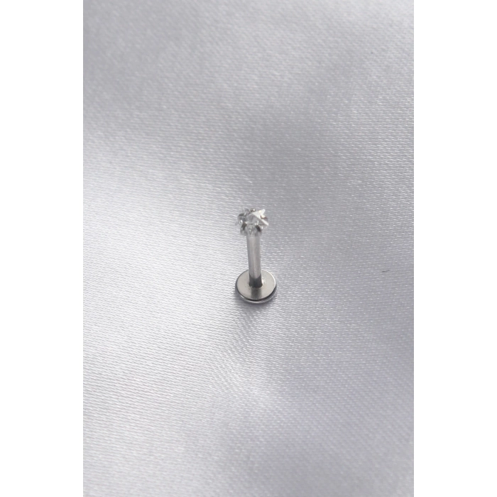 316L Cerrahi Çelik 3,5 mm Yıldız Zirkon Gümüş Renk Dudak Piercing