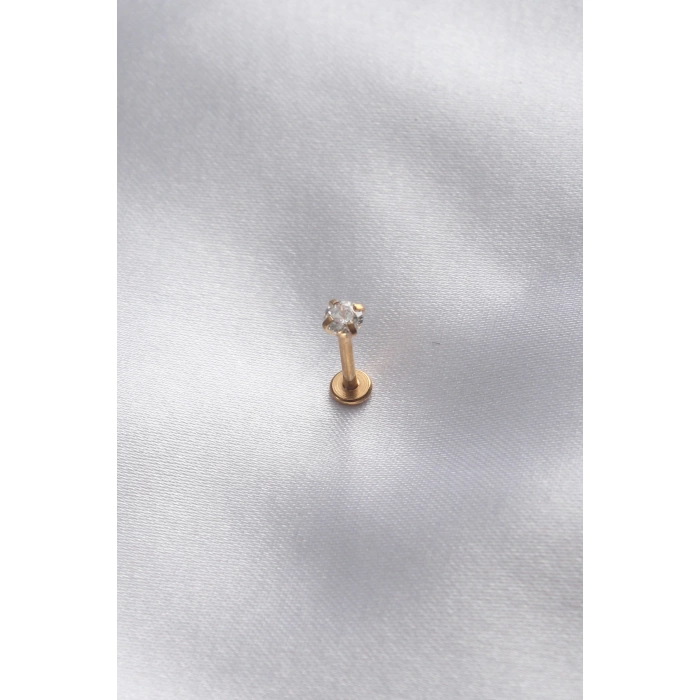 316L Cerrahi Çelik 3,5 mm Zirkon Gold Renk Dudak Piercing