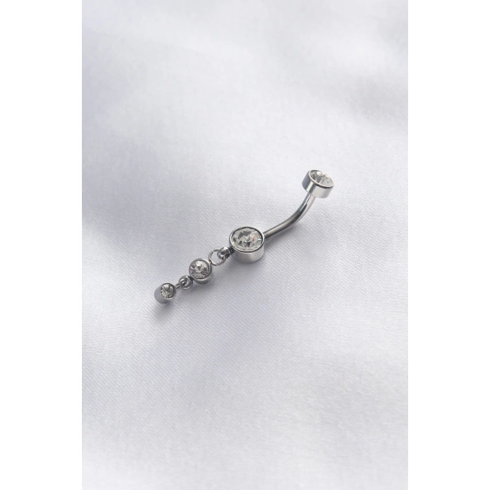 316L Cerrahi Çelik Sallantı Model Zirkon Taşlı Göbek Piercing