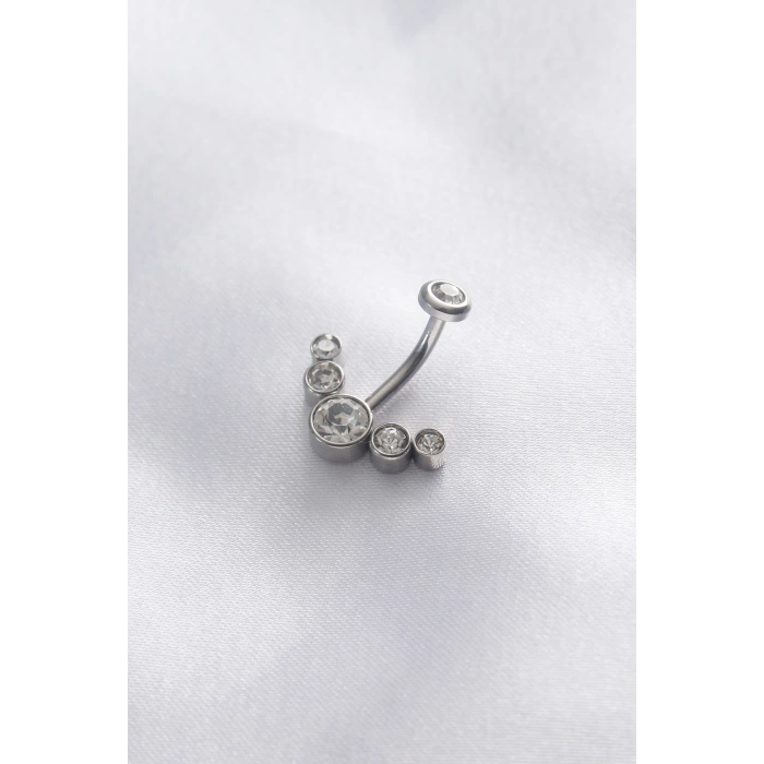 316L Cerrahi Çelik Zirkon Taşlı Göbek Piercing