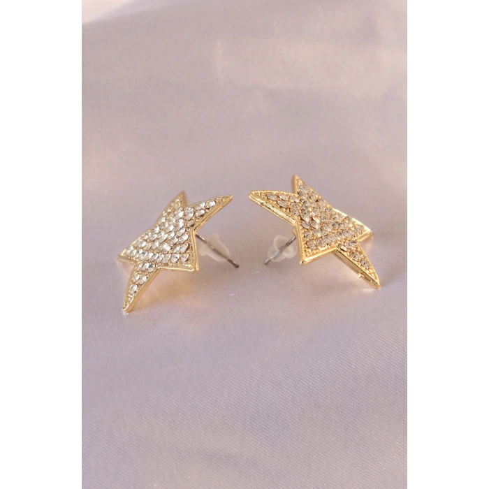 Gold Renk Yıldız Model Zirkon Taşlı Kadın Küpe