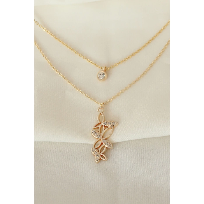 Kelebek Model Gold Metal Zincirli Zirkon Taşlı Kolye