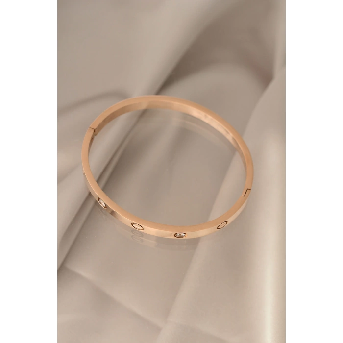 Rose Renk Taşlı Cartier Çelik Bilezik