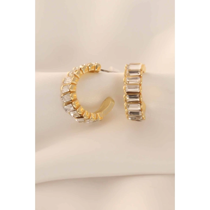 Zirkon Taşlı Gold Renk Kadın Küpe