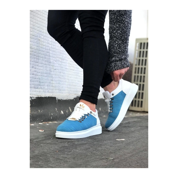 WG047 Beyaz Mavi Erkek Casual Ayakkabı