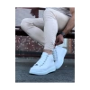 WG032 Beyaz Bağcıklı Sneakers  Yarım Bilek Bot