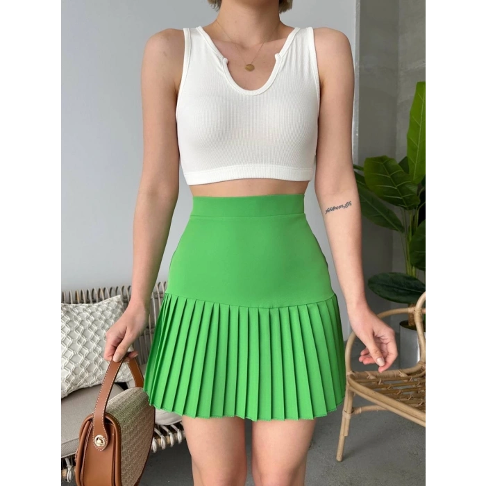 Altı pliseli mini etek yeşil s24705