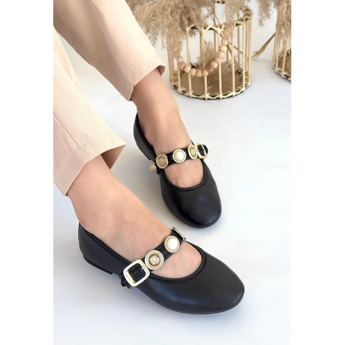 Atnis Siyah Cilt Babet Ayakkabı