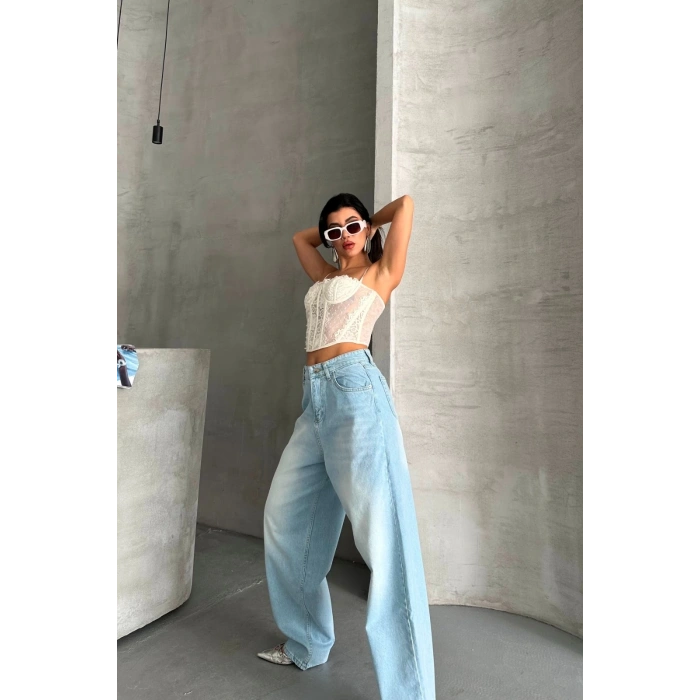 Baggy süper taş bıyık yıkama buz mavi d2007