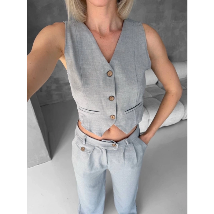 Essential yelek pantolon takım gri s255254