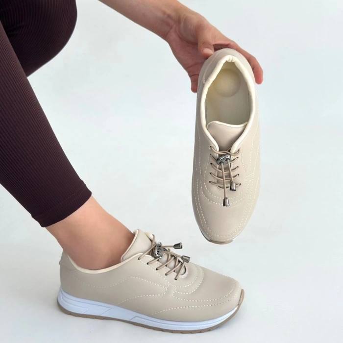 Finna Bej Cilt Bağcıklı Spor Ayakkabı