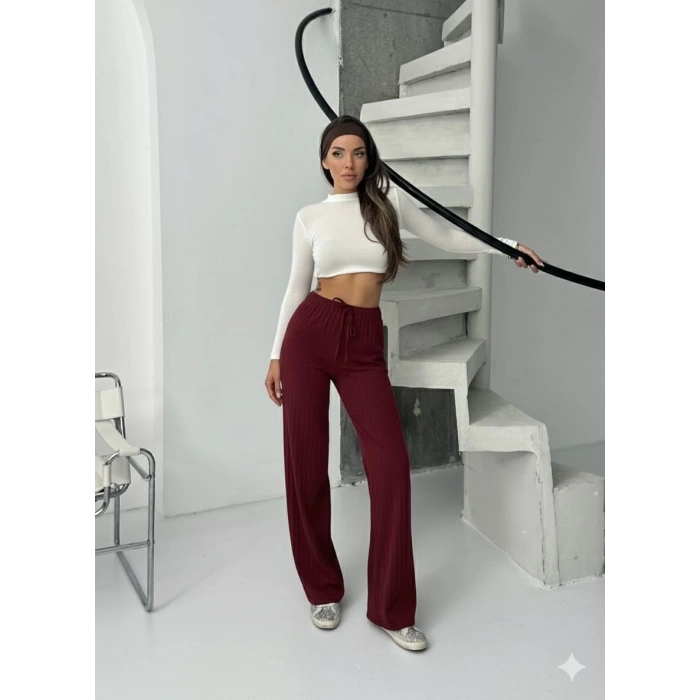 Fitilli şardonlu pantolon bordo a4058