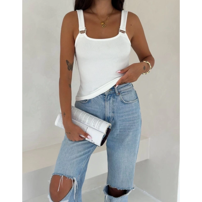 Ottoman toka askılı bluz beyaz s4194