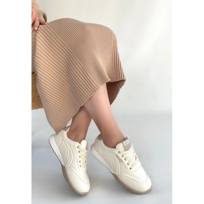 Tawen Bej Cilt Bağcıklı Spor Ayakkabı