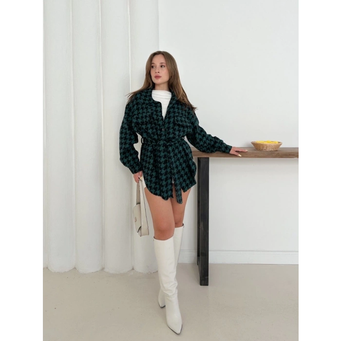 Uzun kaşe gömlek petrol yeşili st255812