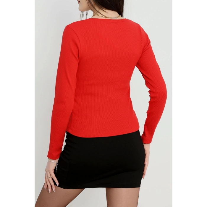 V yaka kaşkorse bluz kırmızı a3699