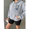 3 iplik şardonlu oversize kafa baskılı sweat gri