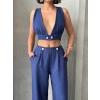 Crop pantolon keten takım s255012