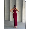 Krinkıl tek omuz uzun elbise bordo s25455
