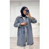 Taşlı tunik ceket kar yıkamalı mavi d2516