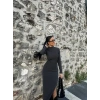 Yırtmaçlı kalın bürümcük uzun elbise siyah