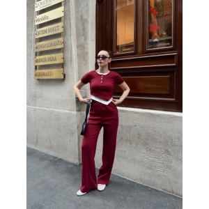 Düğme yakalı bordo alt üst takım s3943