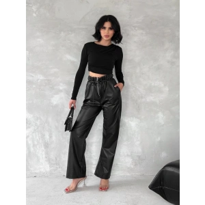 Kendinden ince kemerli deri pantolon siyah t1178