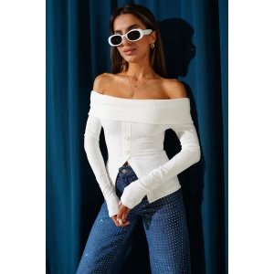 Madonna Yaka Düğmeli Bluz Beyaz t4329