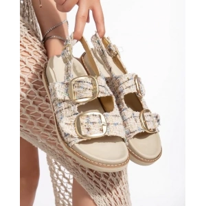 Olira Bej Simli Kemerli Sandalet