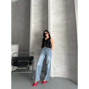 Palazzo straight kar yıkama jeans pantolon mavi d2008