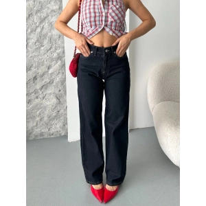 Palazzo süper taş enzim tint yıkama koyu lacivert jeans pantolon d2008