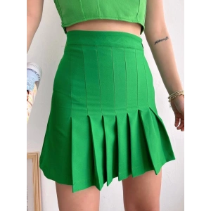 Pileli düğmeli etek açık yeşil s24811