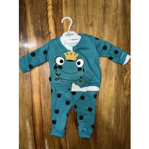 3-12 aylık kurbağa desenli üçlü takım koyumavi