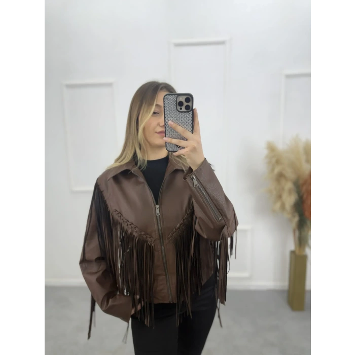 Federol Püsküllü Tasarım Deri Ceket