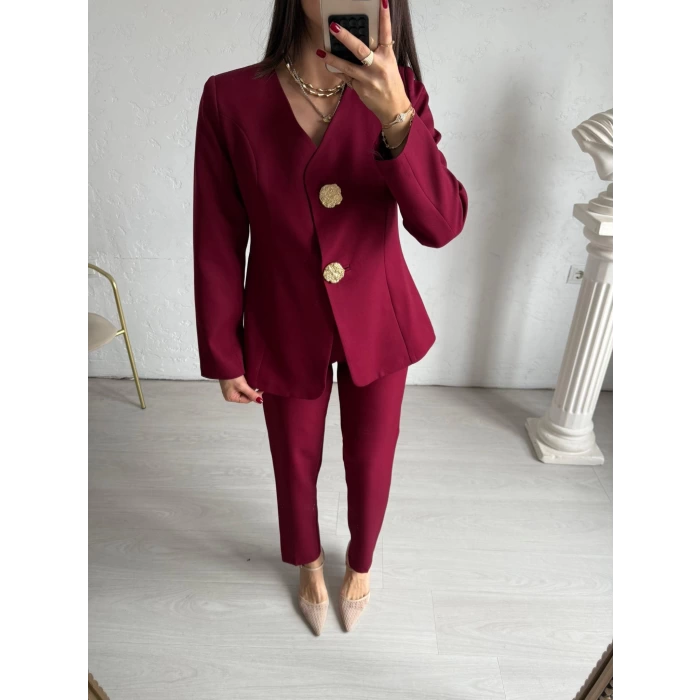 Gold Düğmeli Tasarım Blazer Takım